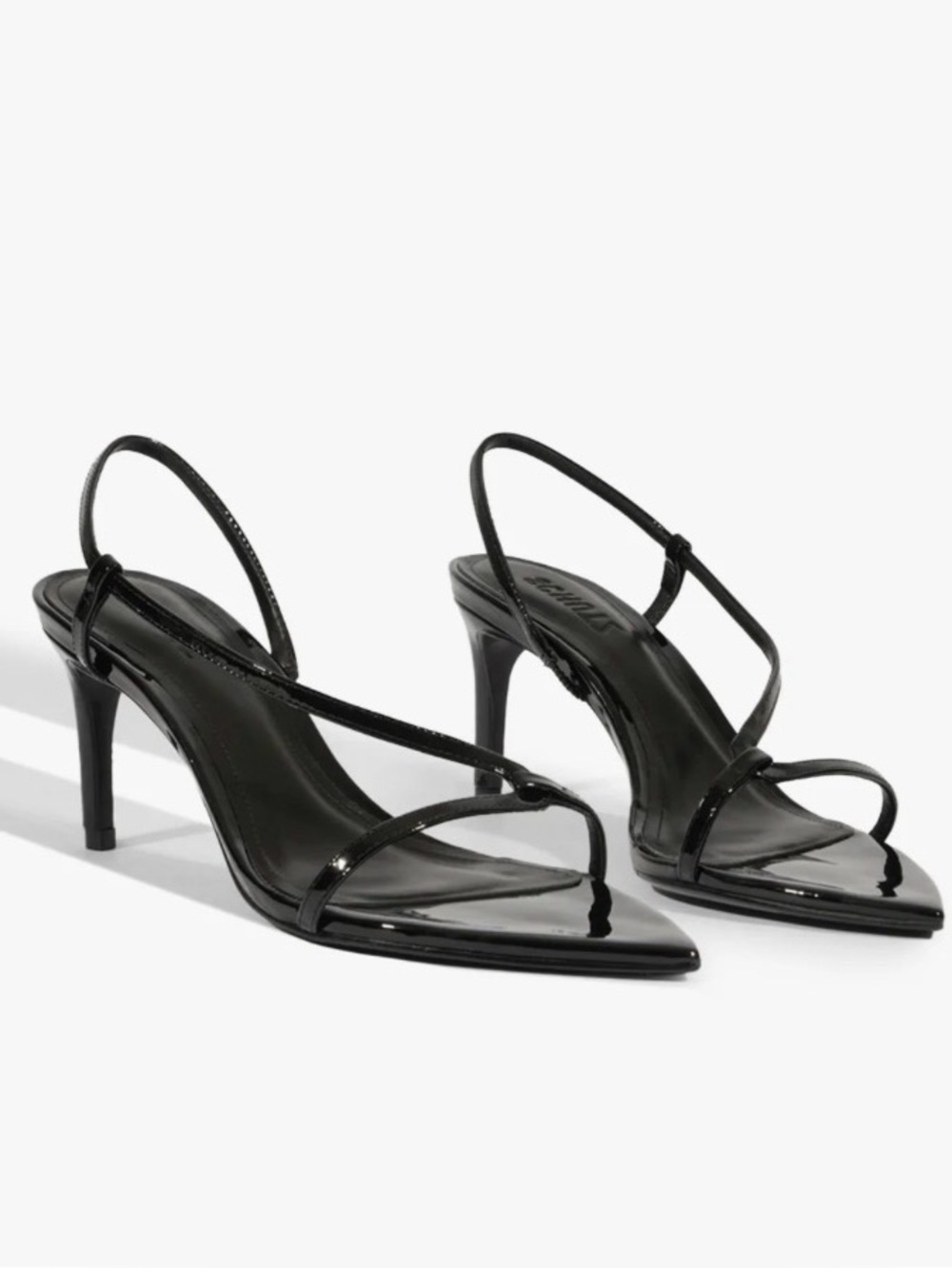Schutz Fergie Black Leather Patent Pointed-Toe Slingback Heels
